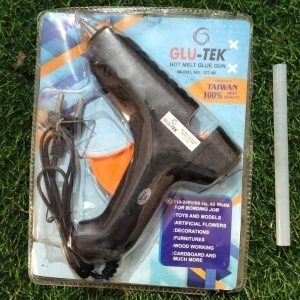 GLU-TEK GT-40 40W Hot Melt Glue Gun in retail packaging with an individual transparent glue stick beside it