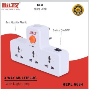 Hilex HEPL 6684 3-Way Universal Multiplug with Integrated Cool Night Lamp and ON/OFF Switch