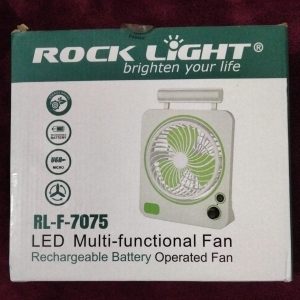 Rock Light RL-F7075 LED Multi-functional Rechargeable Battery Operated Fan retail packaging box